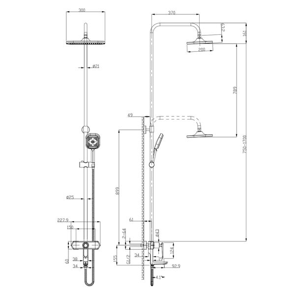 Душевая стойка Lemark Prizma LM3962C, с верхним душем, смесителем, цвет хром - фото 1
