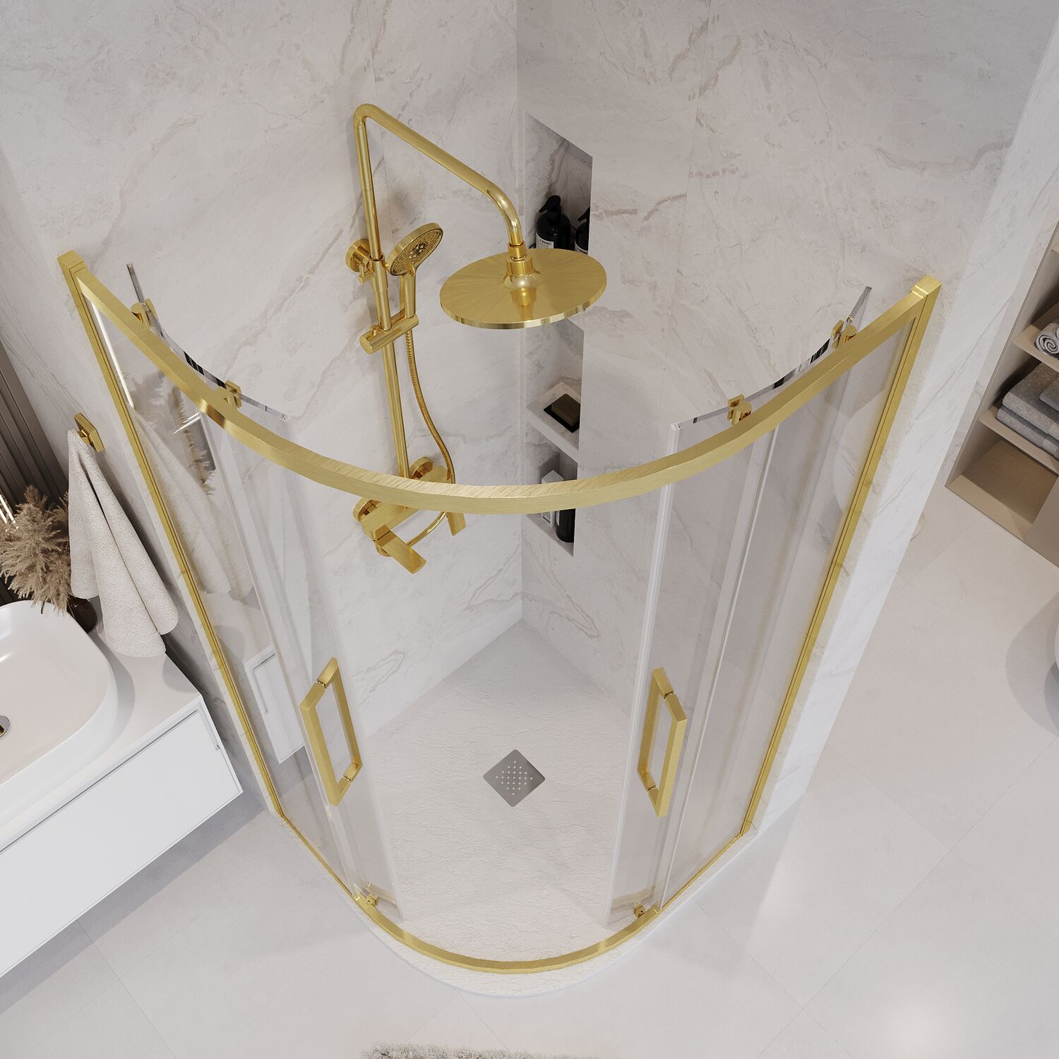 Душевой уголок Grossman Cosmo 301.K33.02.1010.32.00 100х100, стекло прозрачное, профиль золото сатин