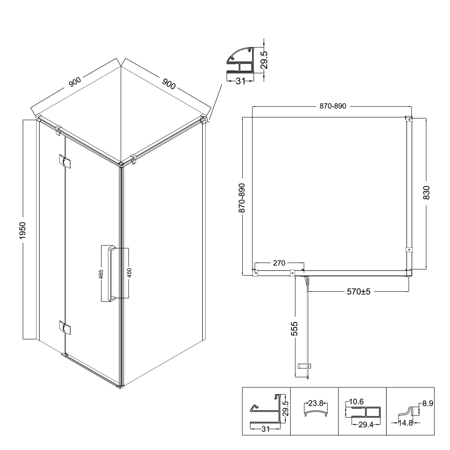 Душевой уголок Niagara Nova NG-6831-34 Black 90x90, стекло прозрачное, профиль черный матовый