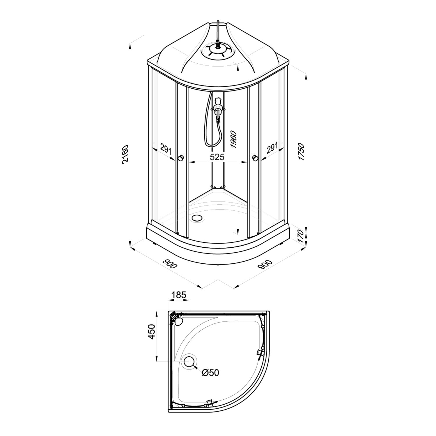 Душевая кабина Niagara Light L90/17 90х90, стекло прозрачное, профиль хром матовый, с крышей - фото 1
