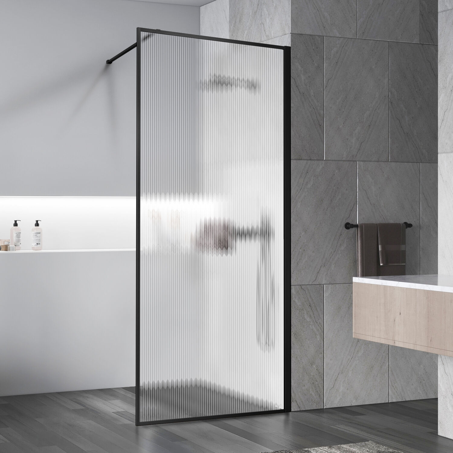 Душевая перегородка Vincea Walk-In VSW-1HP 120x200, стекло рифленое, профиль матовый черный