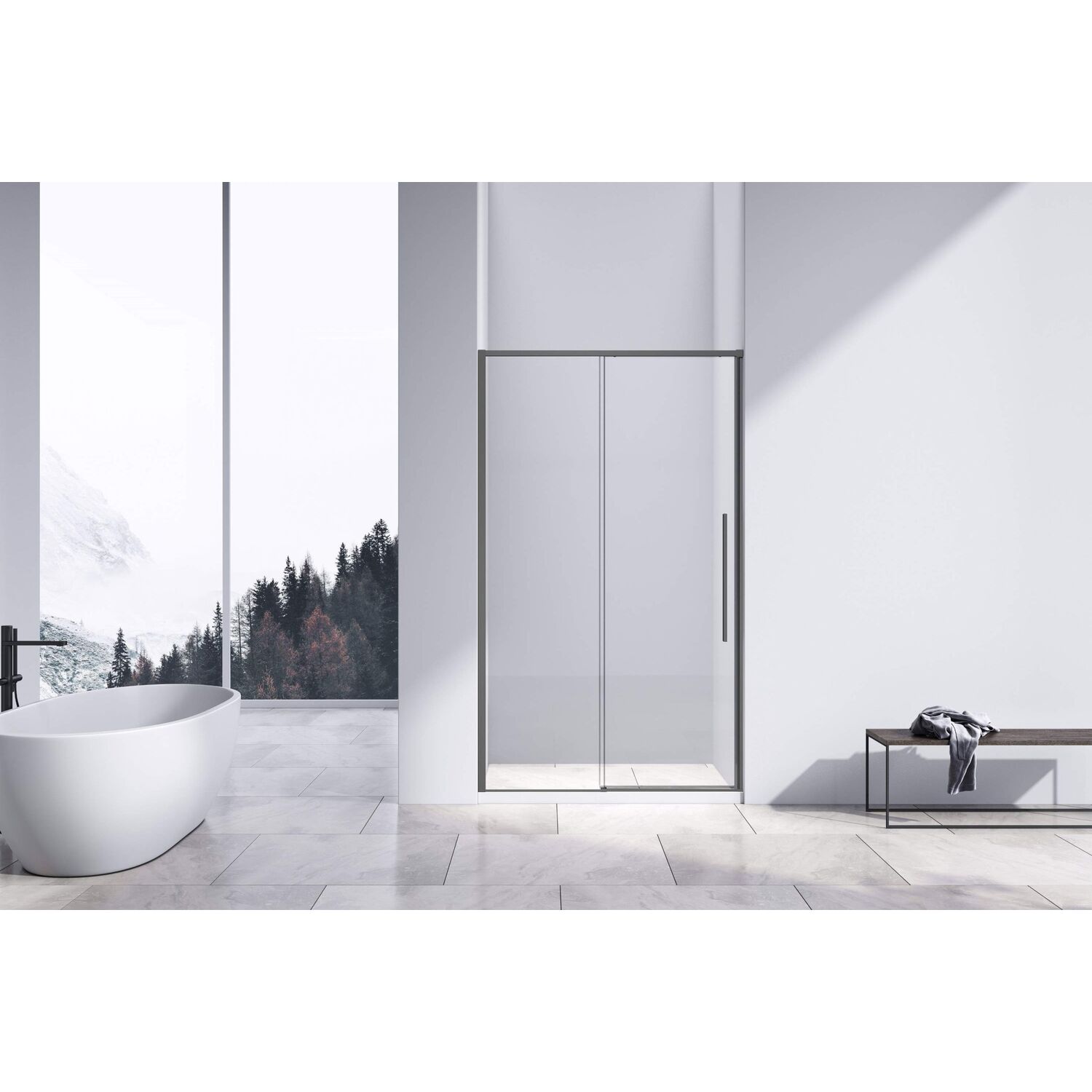 Душевая дверь Vincea Slim-N VDS-4SN 130x195, стекло прозрачное, профиль вороненая сталь - фото 1