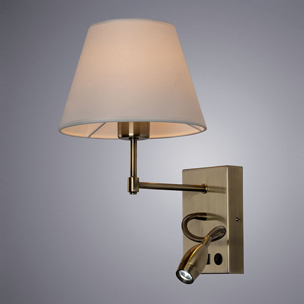 Бра Arte Lamp Elba A2581AP-2AB, арматура бронза, плафон ткань белая, 20х26 см - фото 1