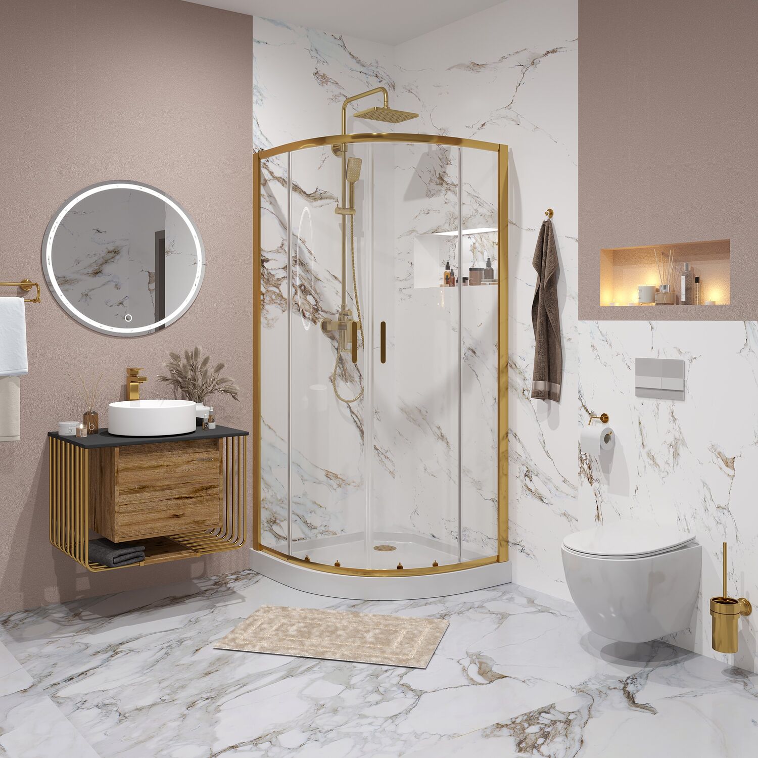 Душевой уголок Niagara Nova NG-6407-08 Gold 100х100, стекло прозрачное, профиль золото 