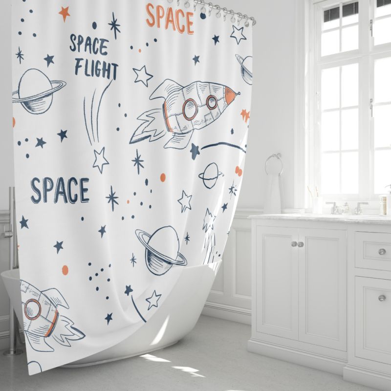 Штора для ванной Fixsen Design Space FX-2508, 180x200, цвет белый с рисунком - фото 1