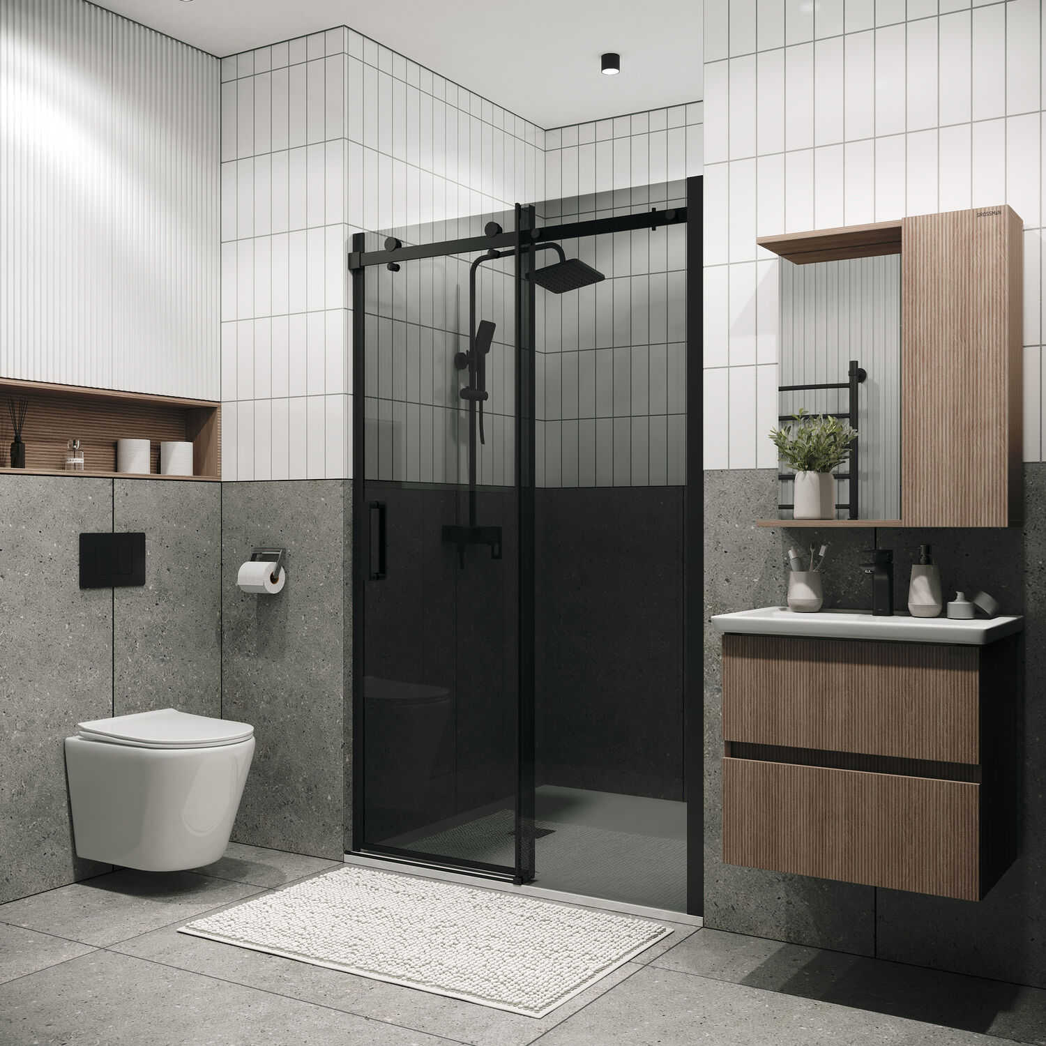 Душевая дверь Grossman Classic 100.K33.04.110.21.10 110х195, стекло тонированное, профиль черный матовый - фото 1