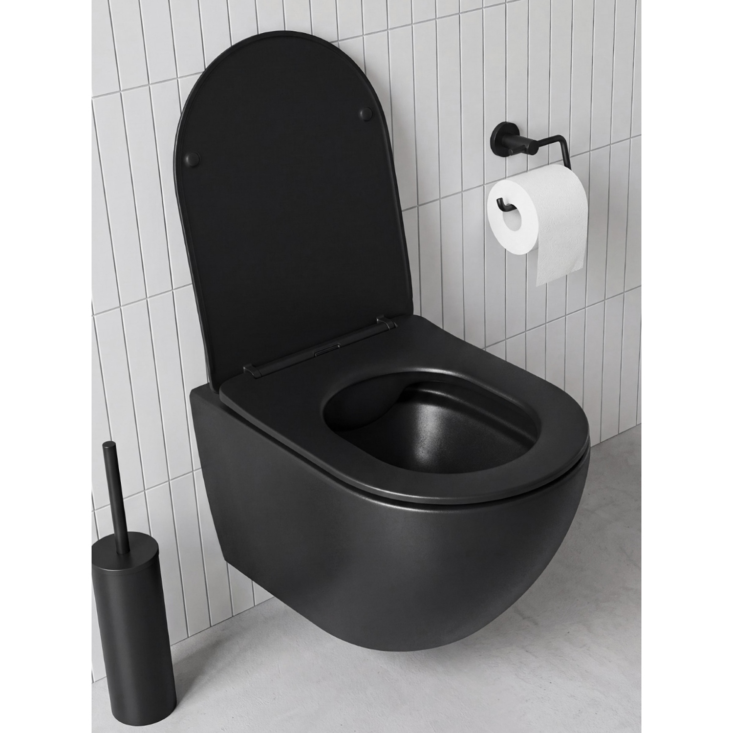 Унитаз Joki Stella Black JK1111019MB подвесной, безободковый, с сиденьем микролифт, цвет черный - фото 1