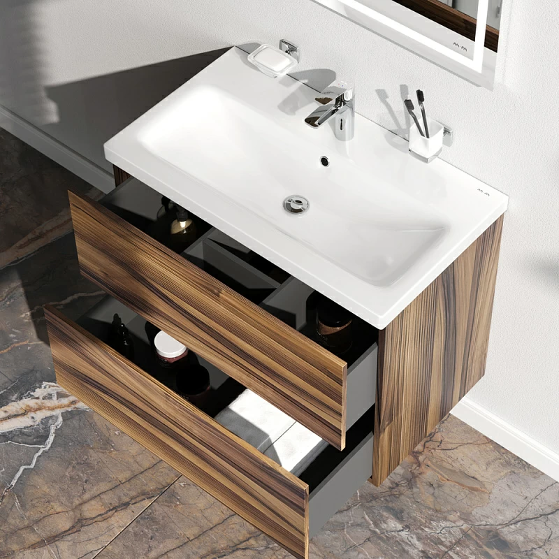 Тумба под раковину AM.PM Gem 75 подвесная, 2 ящика, цвет орех - фото 1