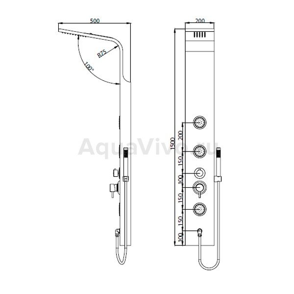 Душевая панель RGW Shower Panels SP-04, с гидромассажем, цвет хром матовый - фото 1