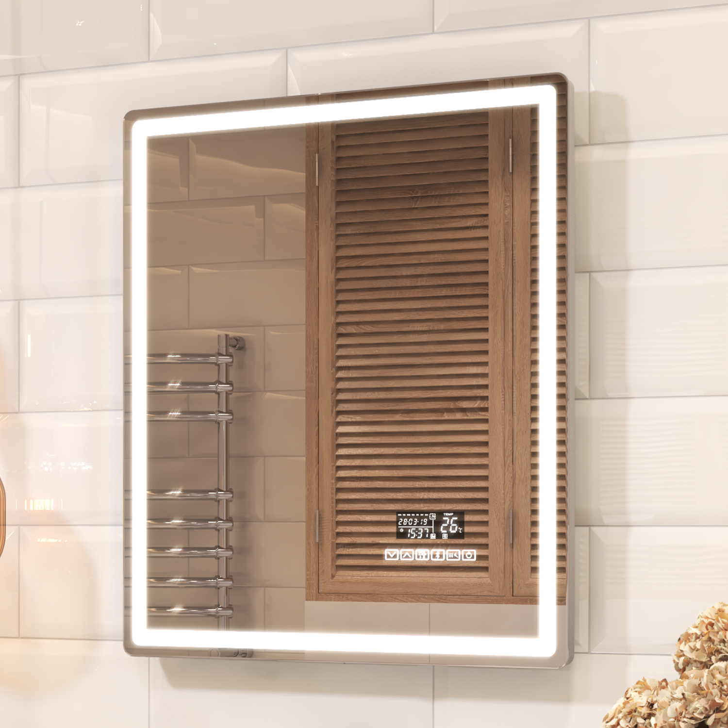 Зеркало Vigo Geometry Media Voice 60x70, с подсветкой, функцией антизапотевания, Bluetooth, часами, голосовым управлением