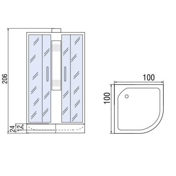 Душевая кабина Мономах Б/К 100/24 С МЗ 100x100, стекло прозрачное мозаика, профиль хром, без крыши