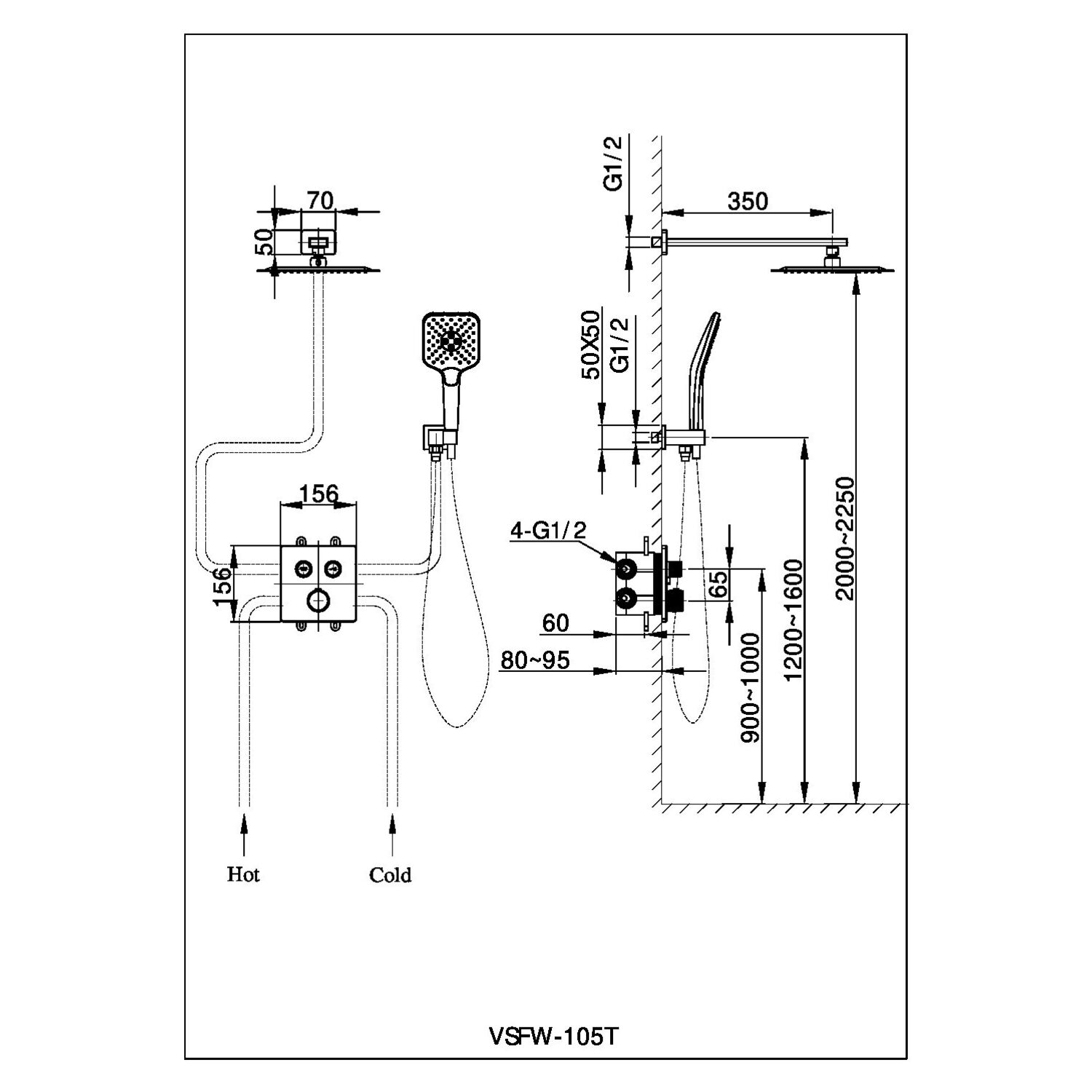 Душевой комплект Vincea VSFW-105TCH, встраиваемый, с термостатическим смесителем, цвет хром - фото 1