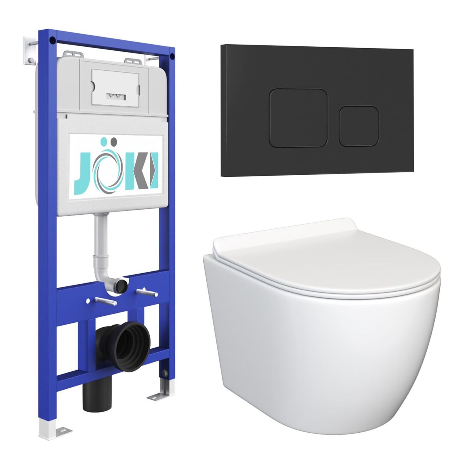 Комплект: JOKI Инсталляция JK01150+Кнопка JK702534BM черный+Stella JK1061016 белый унитаз