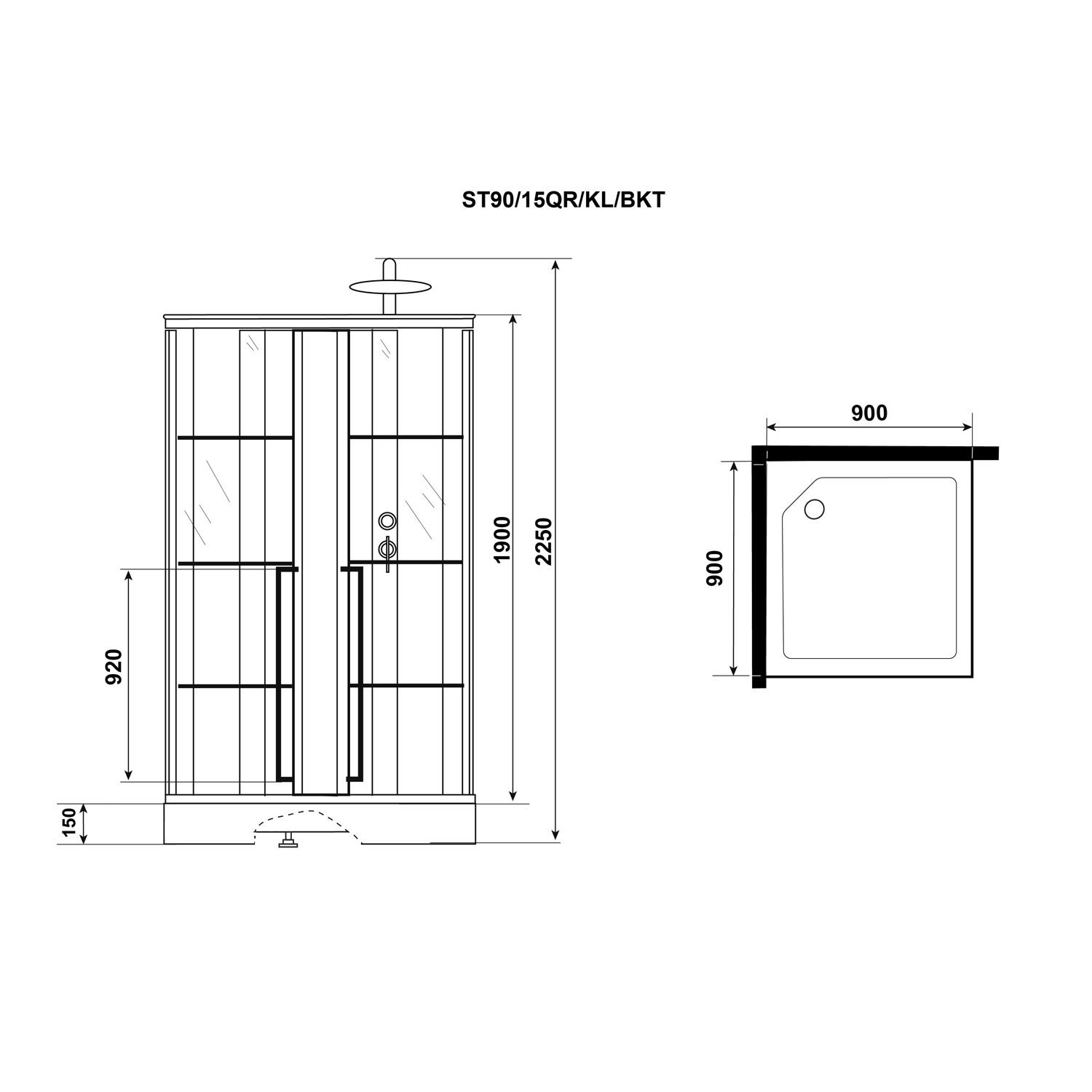 Душевая кабина Niagara Standart ST90/15QR/KL/BKT 90х90, правая, стекло прозрачное с рисунком, профиль черный матовый
