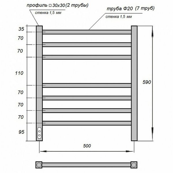 Полотенцесушитель Point П7 50x590 электрический, левый, цвет черный - фото 1