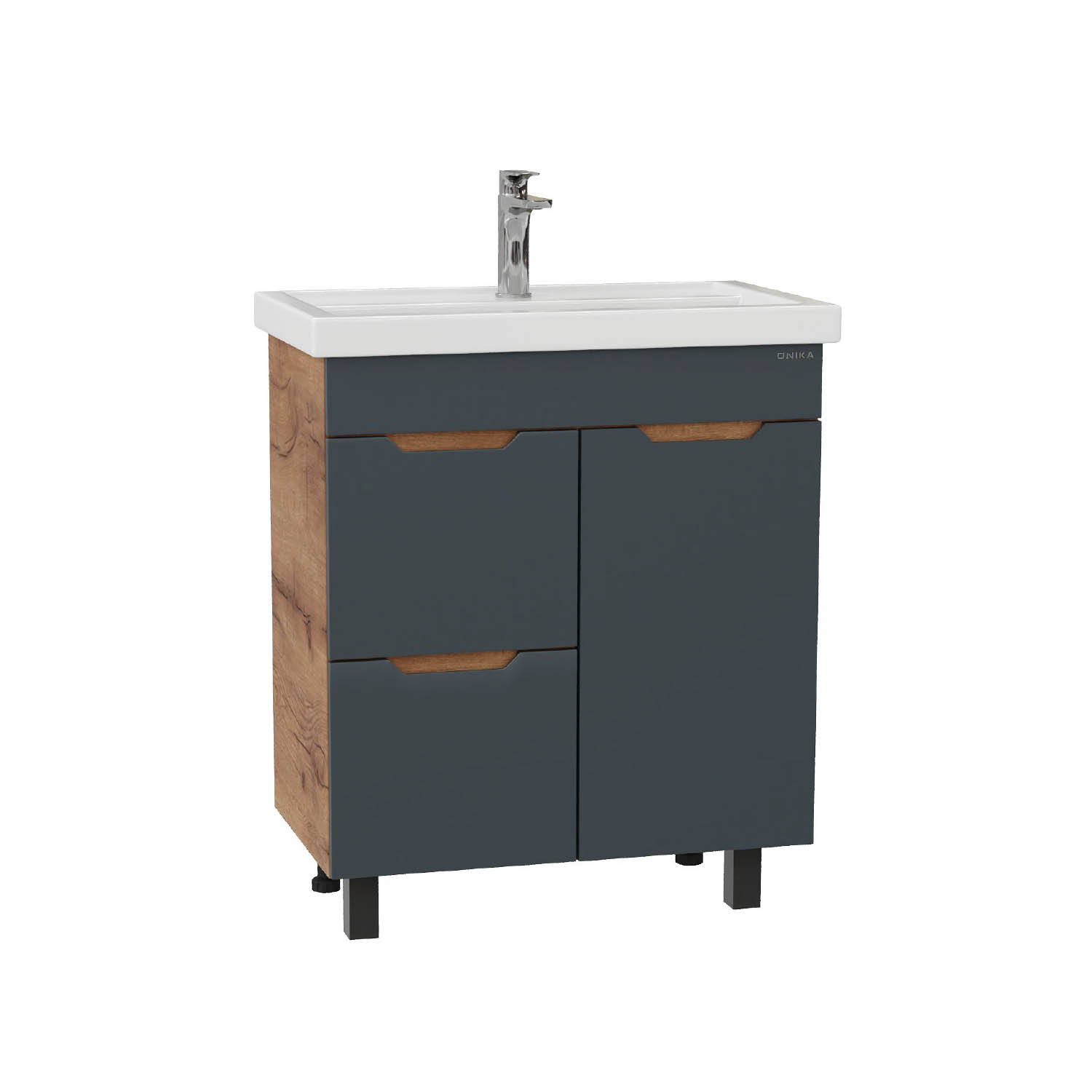 Тумба под раковину Оника Айленд 70, с бельевой корзиной, цвет графит / дуб крафт золотой - фото 1