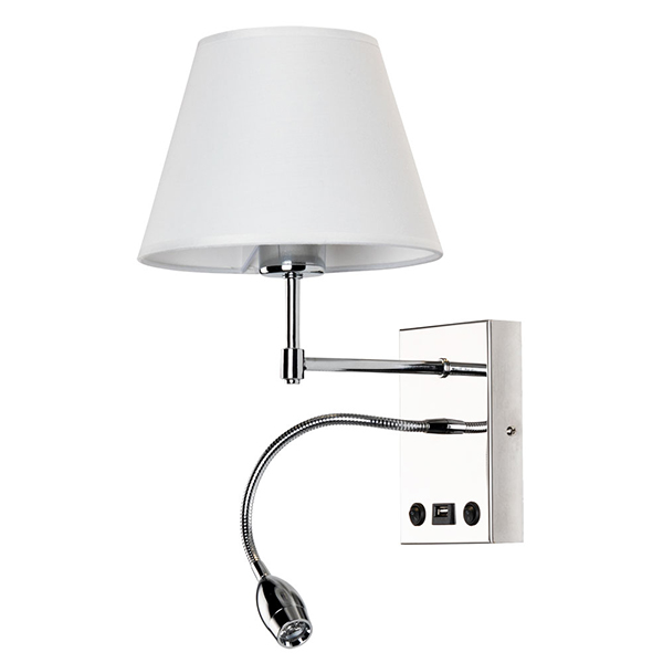 Бра Arte Lamp Elba A2581AP-2CC, арматура хром, плафон ткань белая, 20х26 см