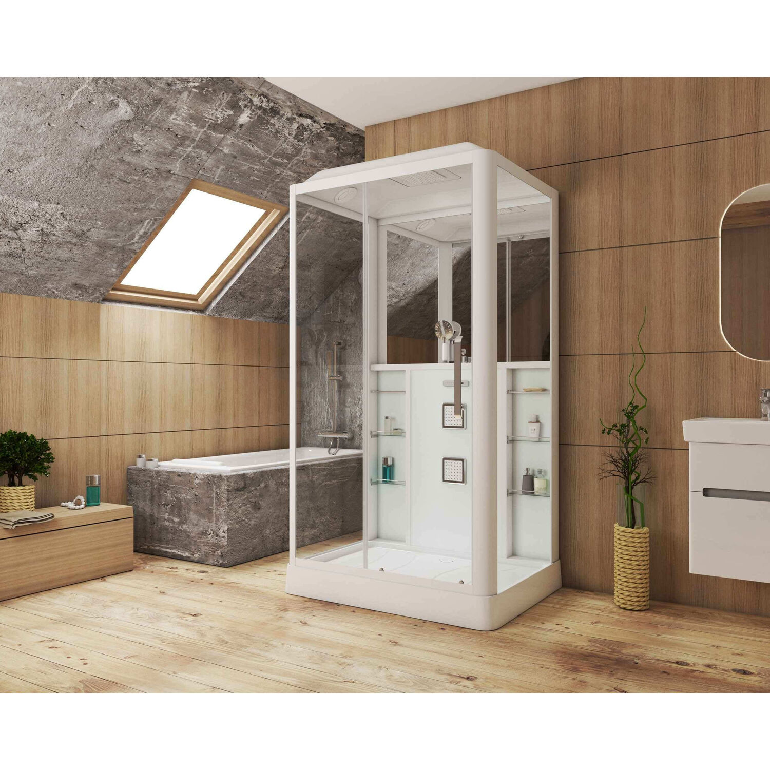 Душевая кабина Grossman Alba GR127L 120x90, левая, стекло прозрачное, профиль белый, с крышей, с гидромассажем