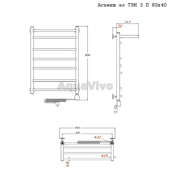 Полотенцесушитель Тругор Аспект эл ТЭН 3 П 80х40 электрический, с полкой - фото 1