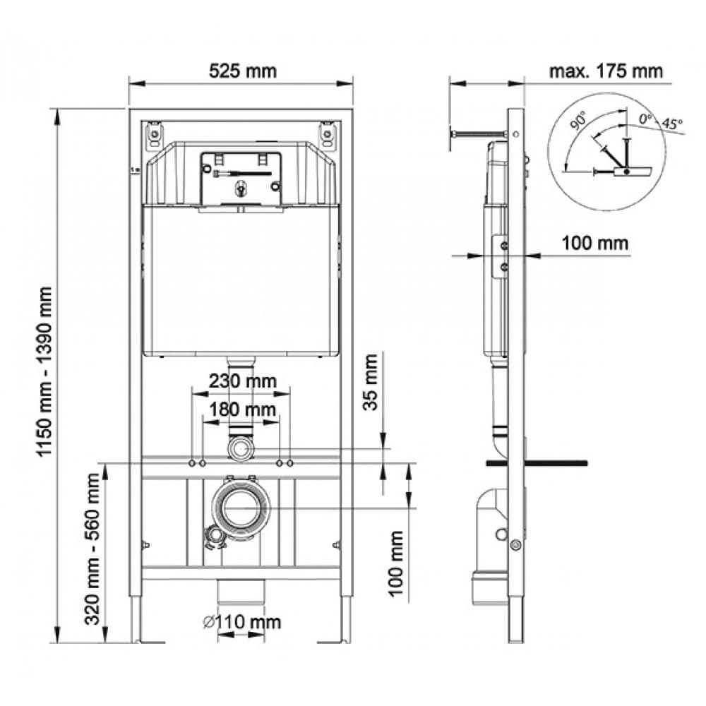 Инсталляция Berges Novum D5 040235 для подвесного унитаза, с черной кнопкой смыва Soft Touch