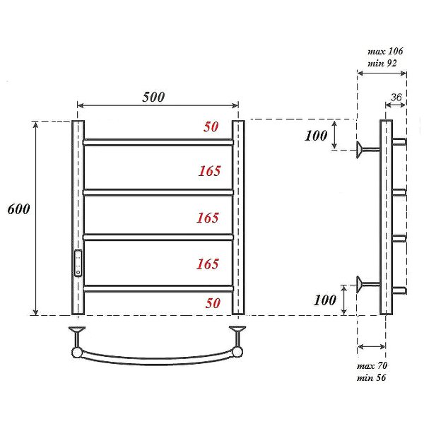 Полотенцесушитель Point П4 50x60 электрический, левый, цвет хром - фото 1