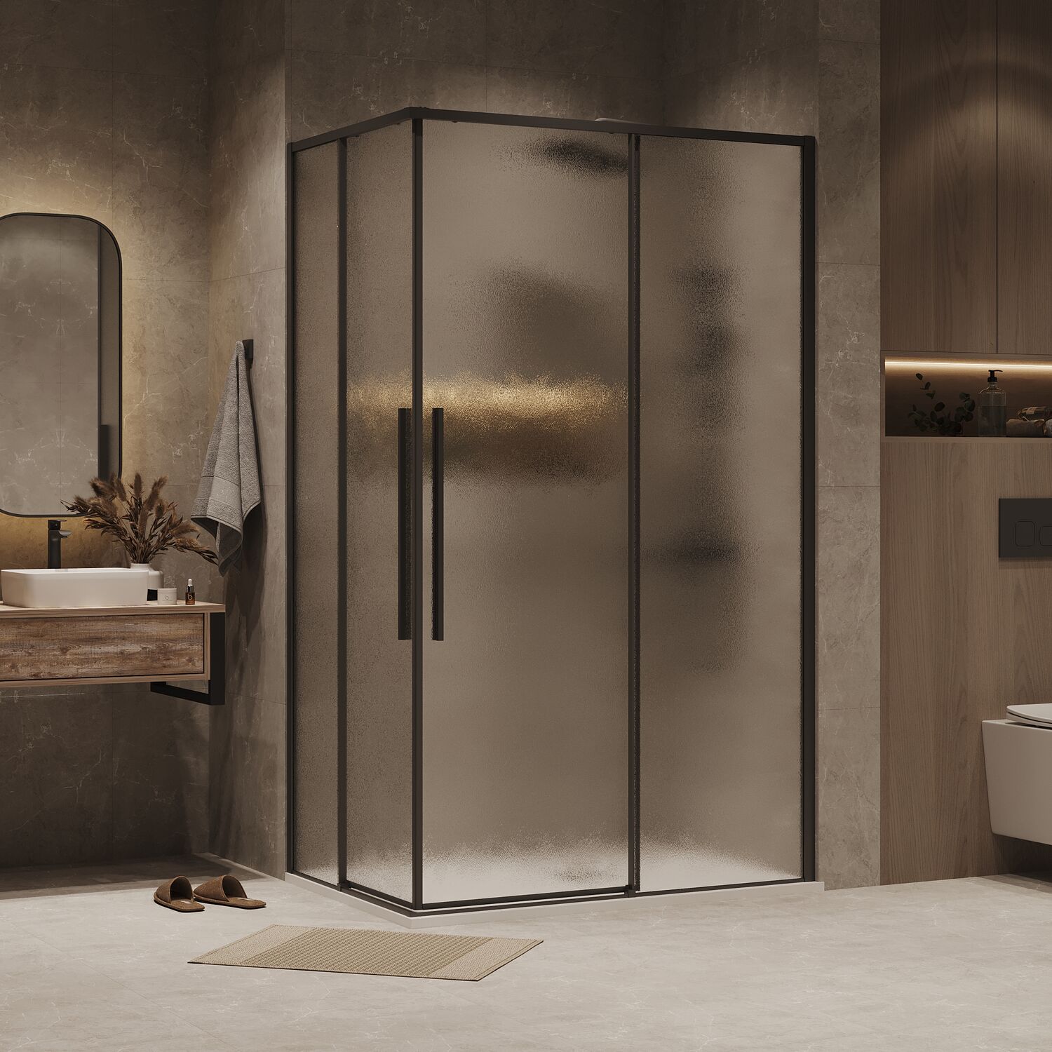 Душевой уголок Grossman Galaxy 120х80, стекло шиншилла, профиль черный матовый - фото 1