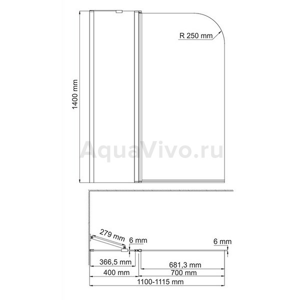 Шторка на ванну WasserKRAFT Leine 35P02-110W 110x140, с фиксатором, стекло прозрачное, профиль белый