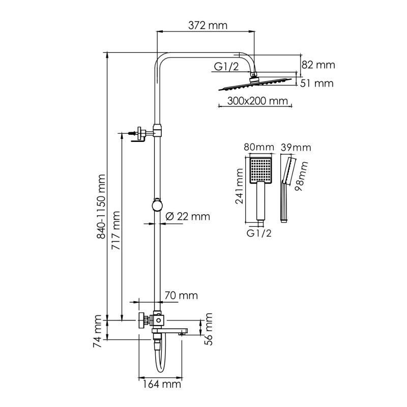 Душевая стойка WasserKRAFT A199.069.141.087.CH Thermo, с верхним душем, термостатическим смесителем, цвет хром - фото 1
