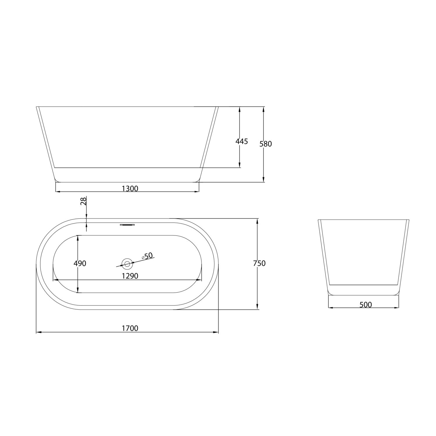 Ванна Grossman Forta GR-1503M 170х75, цвет белый матовый - фото 1