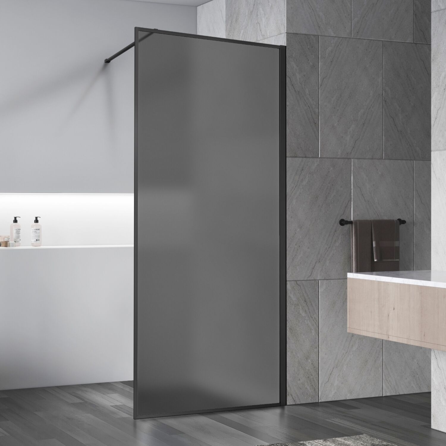 Душевая перегородка Vincea Walk-In VSW-1HP 90x200, стекло матовое тонированное, профиль черный матовый