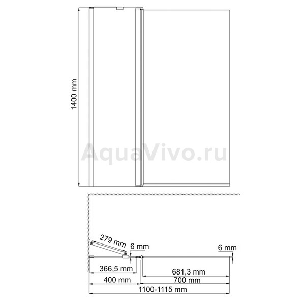 Шторка на ванну WasserKRAFT Berkel 48P02-110W 110x140, с фиксатором, стекло прозрачное, профиль белый - фото 1