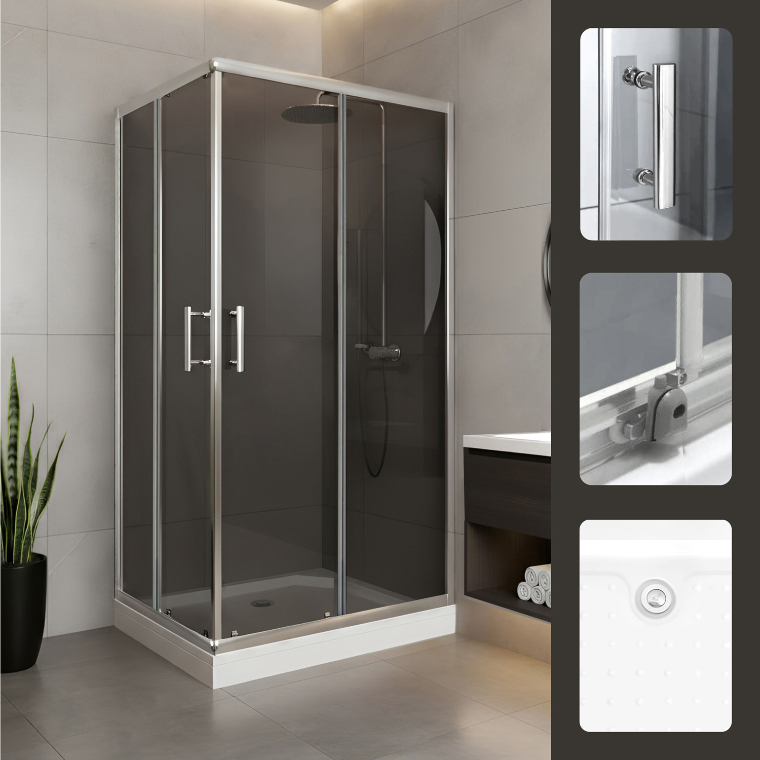 Душевой уголок Parly QZ71S N 100x70, стекло тонированное, профиль хром - фото 1