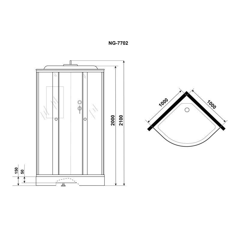 Душевая кабина Niagara Luxe NG-7702M 100x100, стекло прозрачное, профиль серебро, с крышей - фото 1