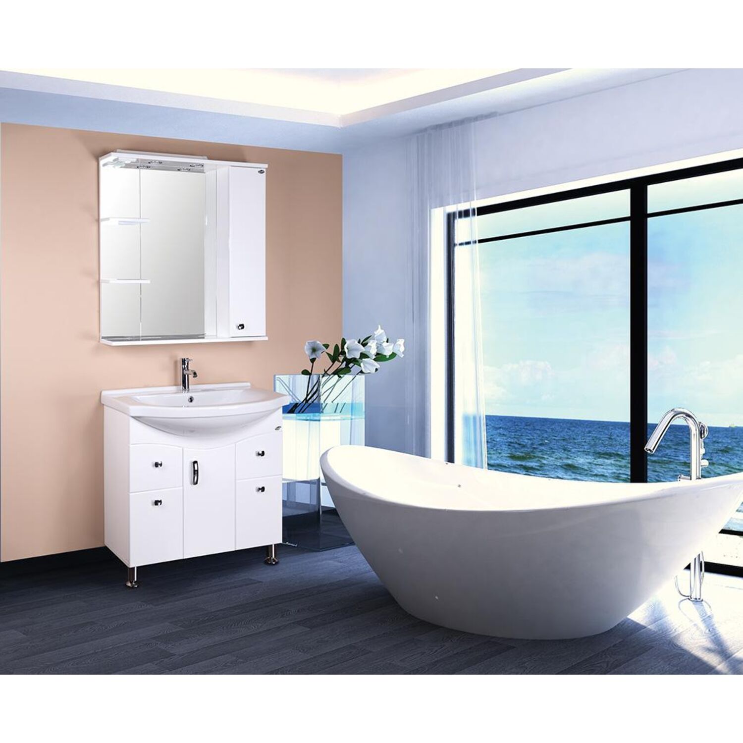 Шкаф-зеркало Оника Эльбрус 80, правый, с подсветкой, цвет белый - фото 1