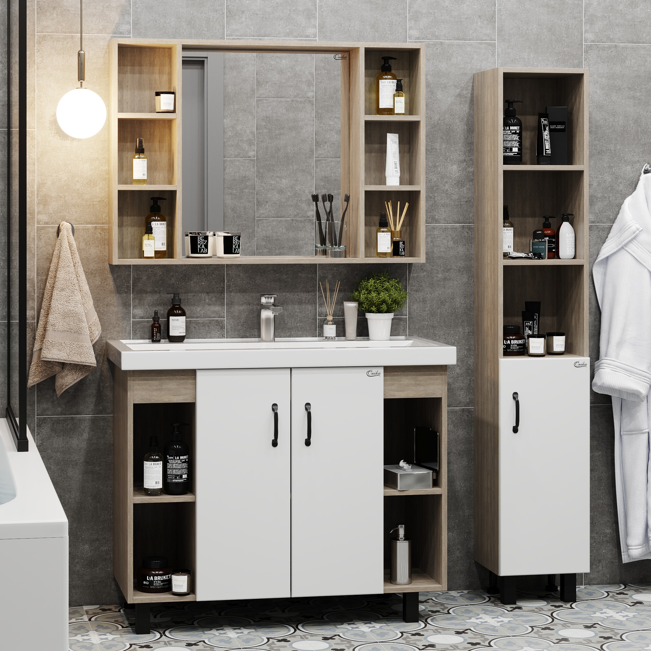 Мебель для ванной Оника Тимбер 100, цвет белый матовый / дуб сонома