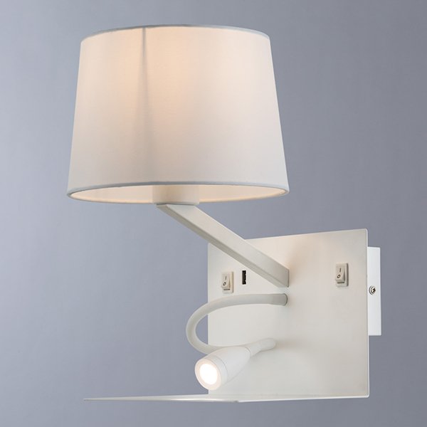 Бра Arte Lamp Ibis A1056AP-2WH, арматура белая, плафон металл / ткань белая, 26х23 см