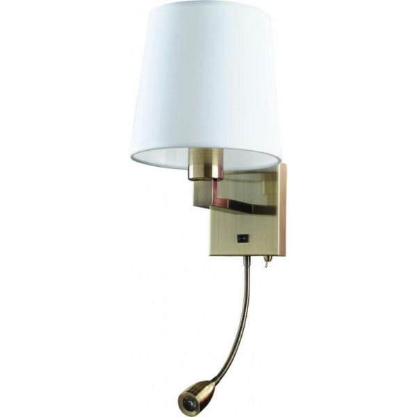 Бра Arte Lamp Hall A9246AP-2AB, арматура бронза, плафон ткань белая, 23х18 см