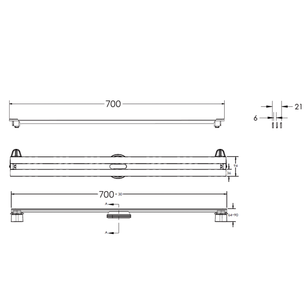 Душевой лоток Berges Super Slim 090153 с решеткой 70x9 см, боковой выпуск, с возможностью изменения длины, цвет хром матовый