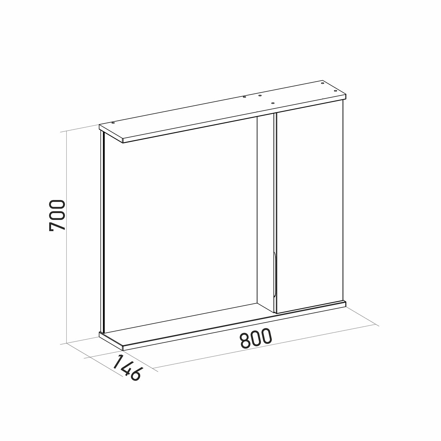 Шкаф-зеркало Mixline Лайн 80, правый, с подсветкой, цвет белый - фото 1