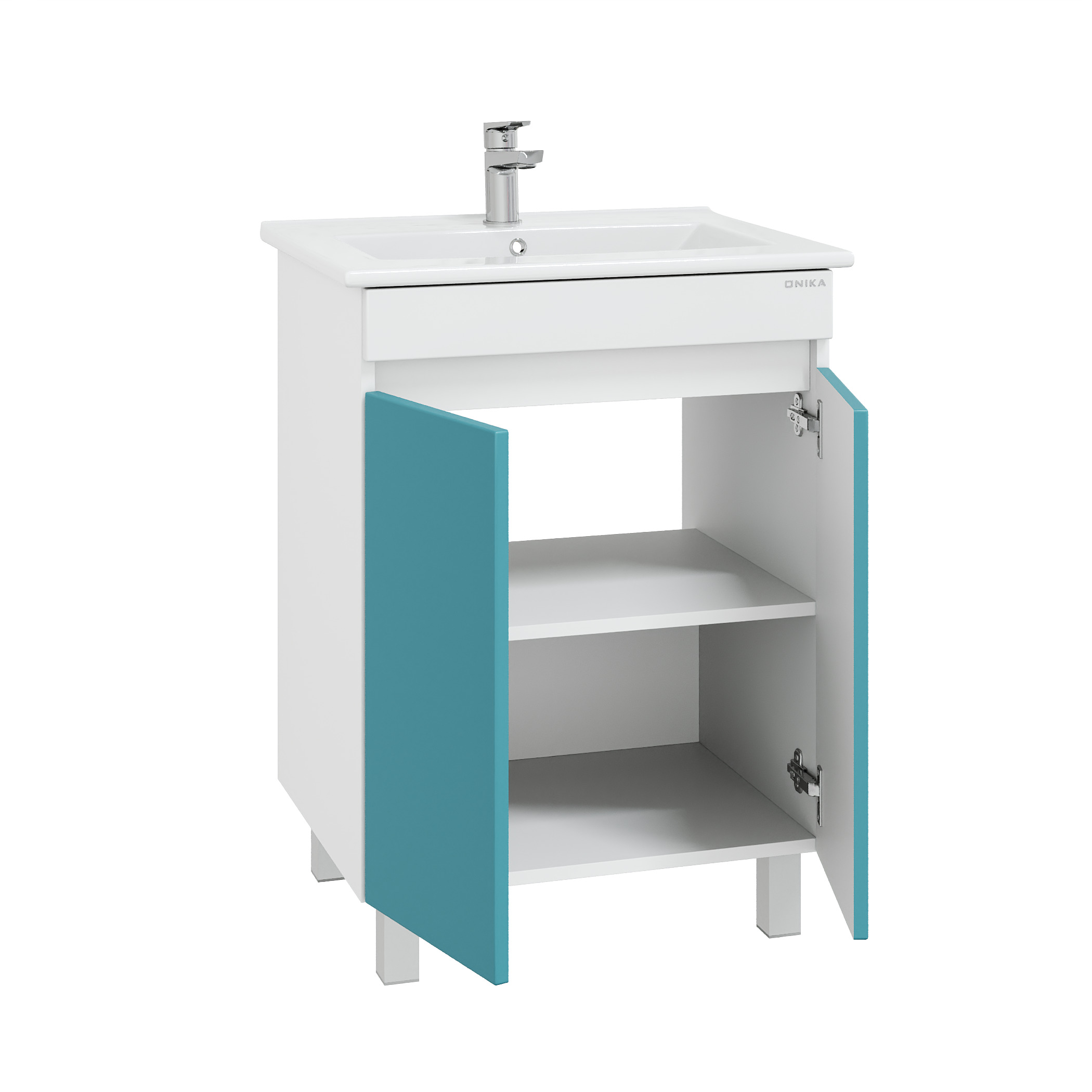 Тумба под раковину Оника Марви 60, цвет белый / бирюза