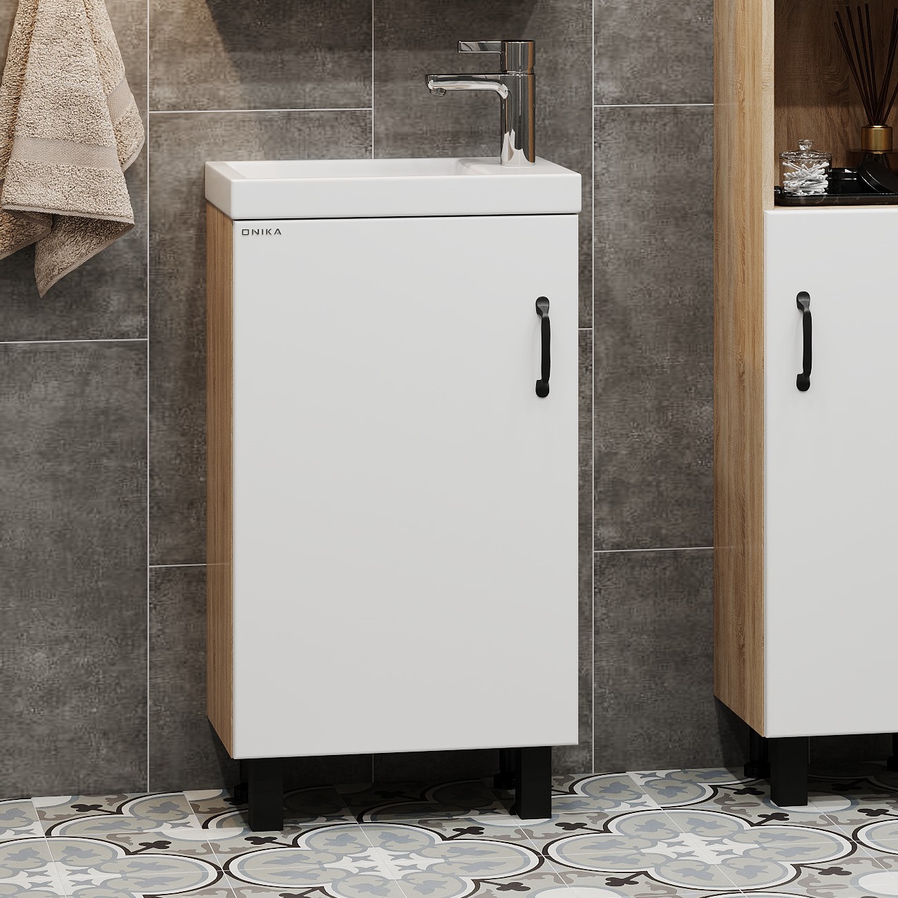 Тумба под раковину Тимбер 45, напольная, цвет белый матовый / дуб сонома - фото 1