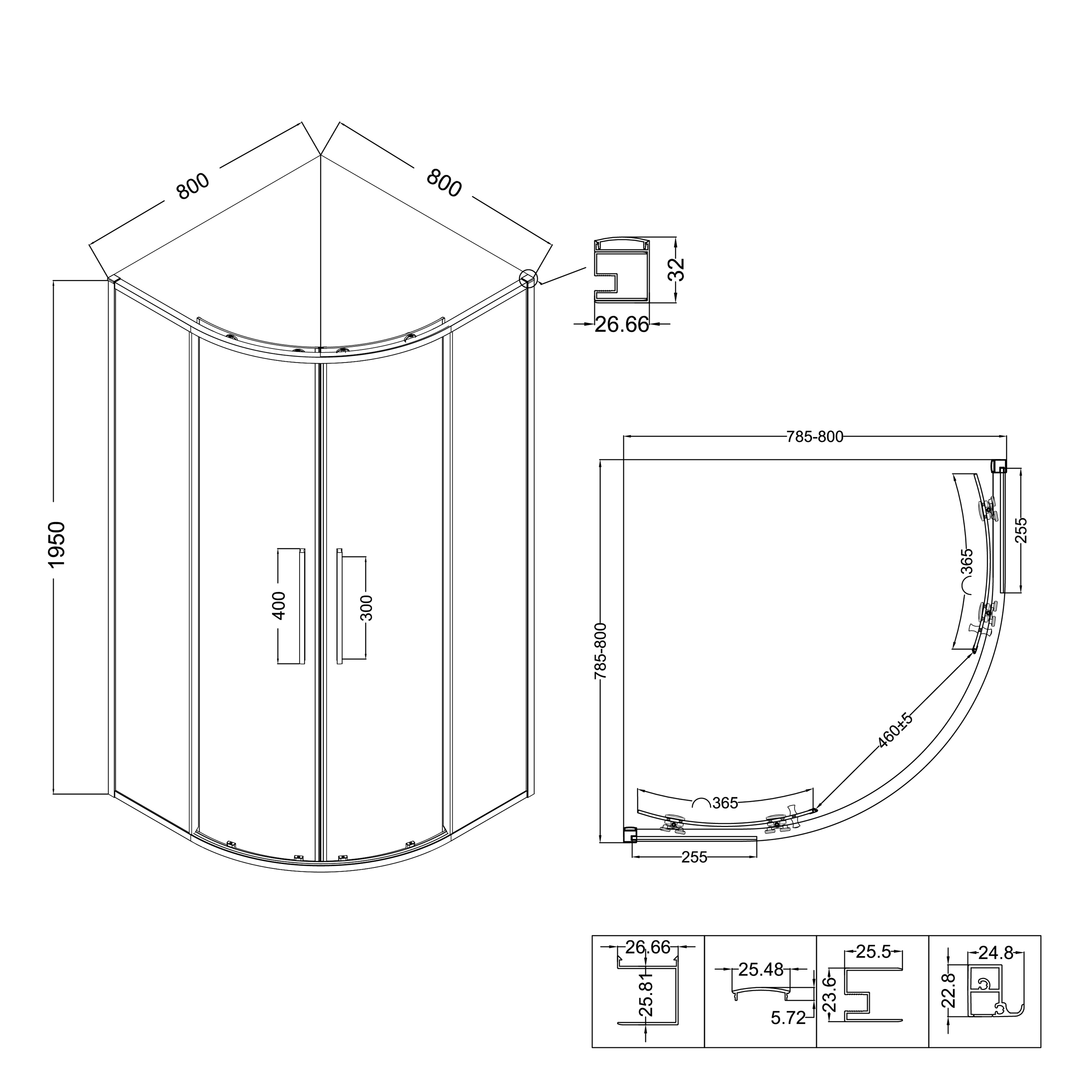 Душевой уголок Niagara Nova NG-2825-34 Black 80x80, стекло тонированное, профиль черный матовый