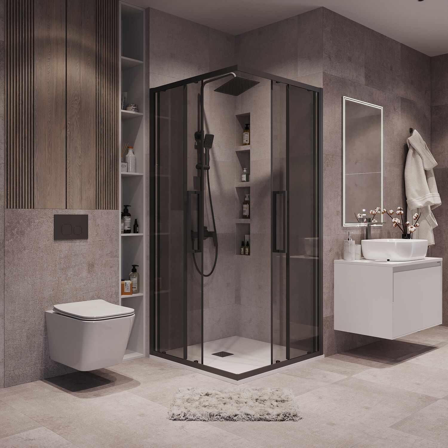 Душевой уголок Grossman Cosmo 300.K33.02.8080.21.10 80х80, стекло тонированное, профиль черный матовый - фото 1