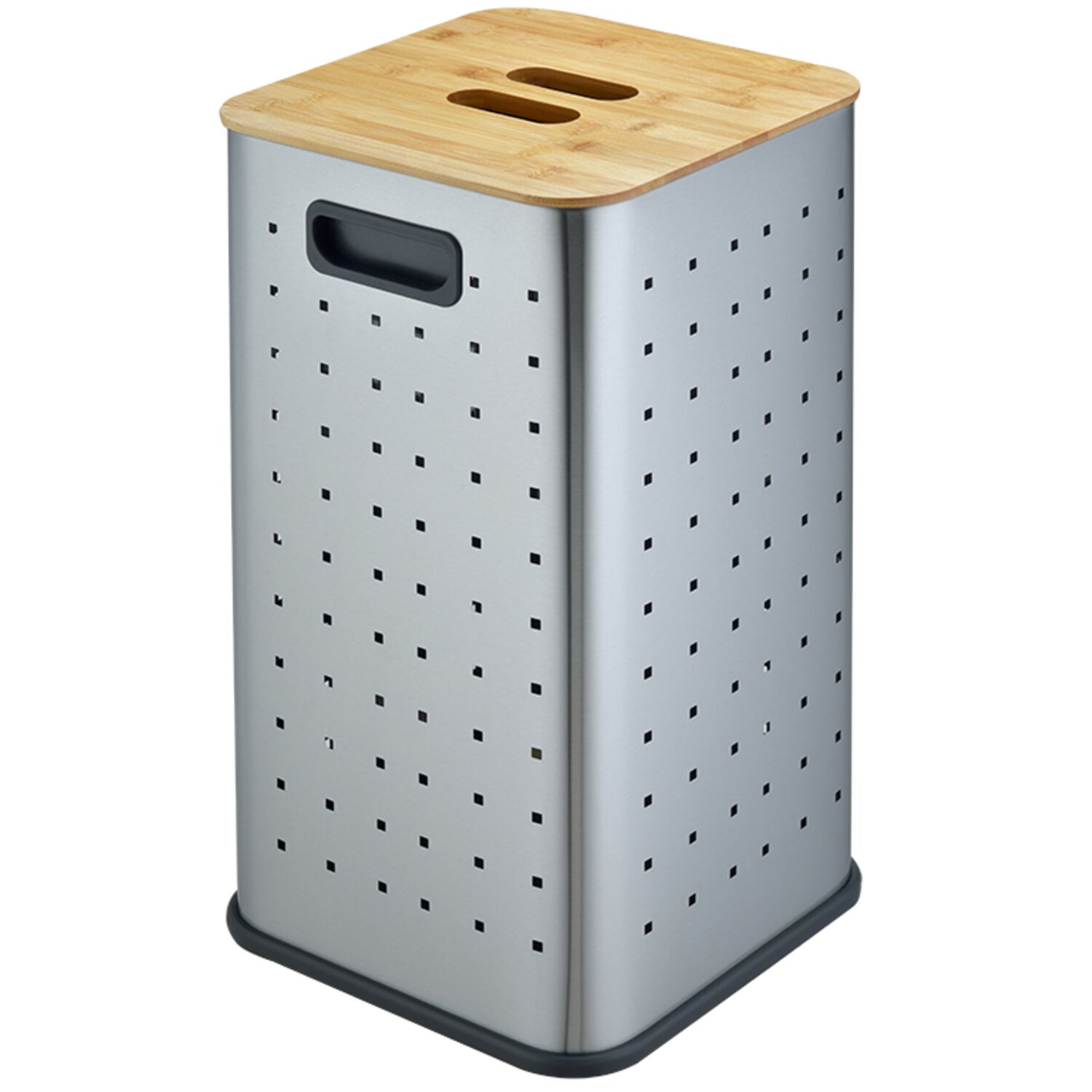 Корзина для белья Weltwasser NANSY MT 55L, цвет сталь матовая / бамбук