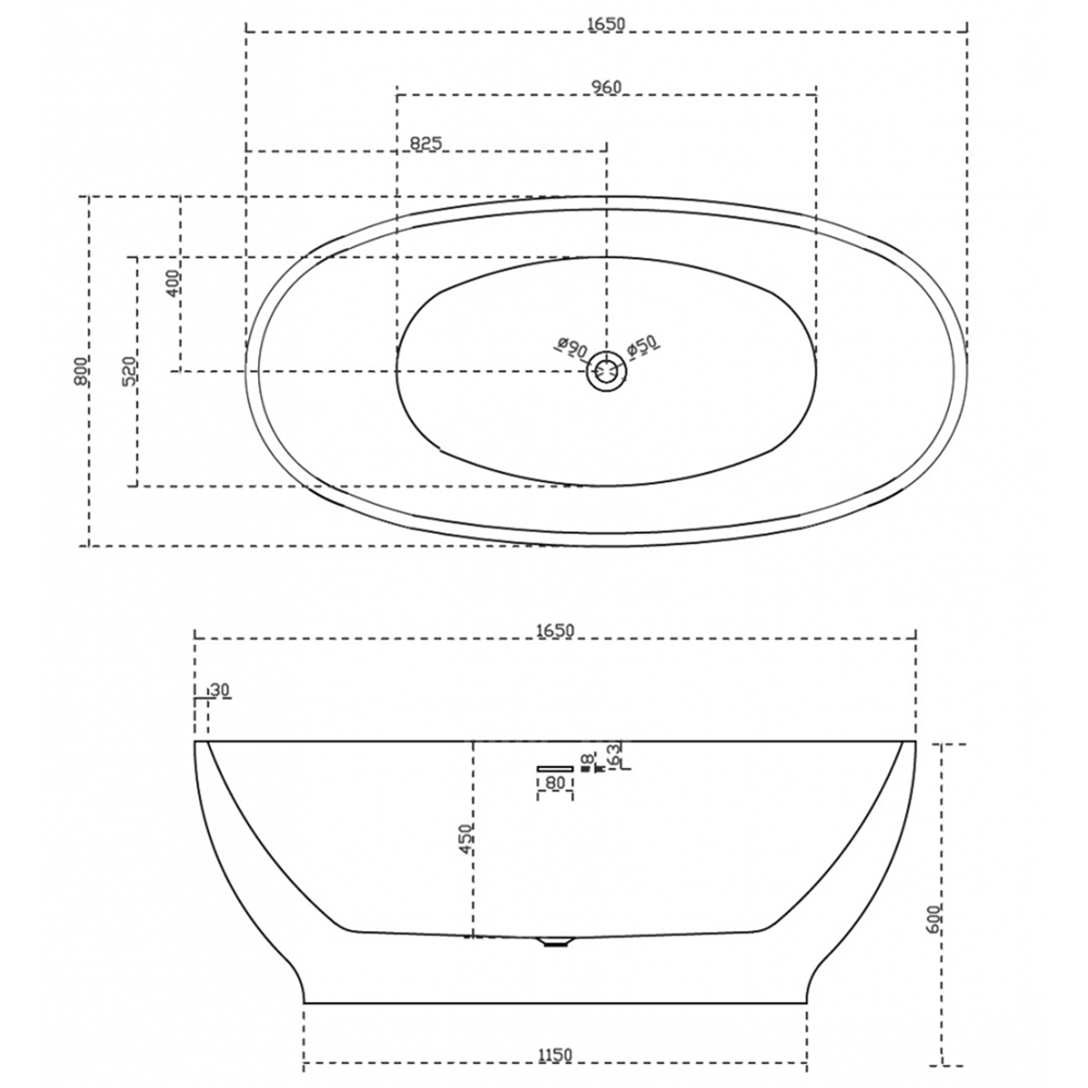 Ванна Abber AB9207MB 165x80 акриловая, цвет черный матовый