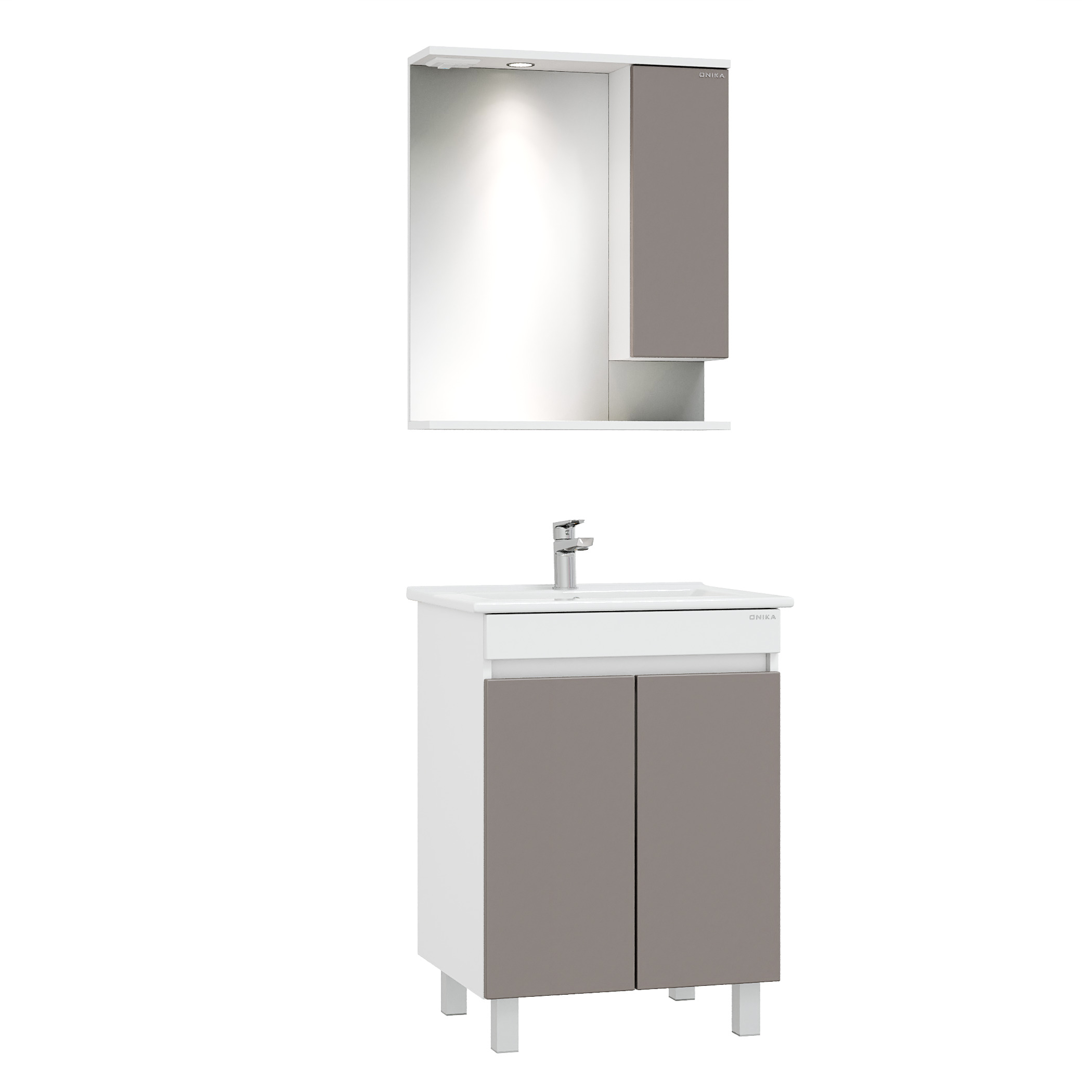 Мебель для ванной Оника Марви 60, цвет белый / мокко