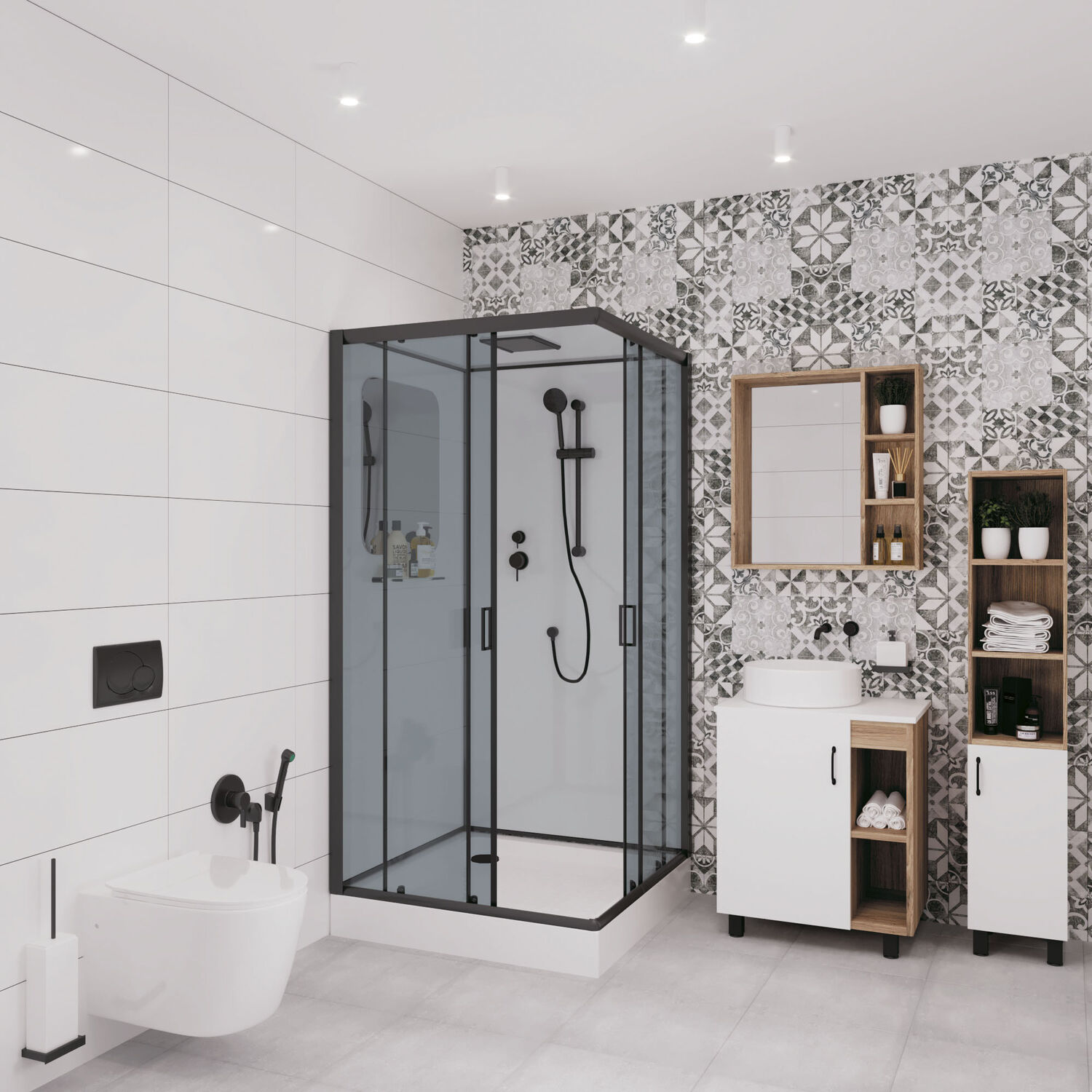 Душевая кабина Niagara Premium NG-6902-01Q Black 100х100, стекло тонированное, профиль черный матовый, с крышей 