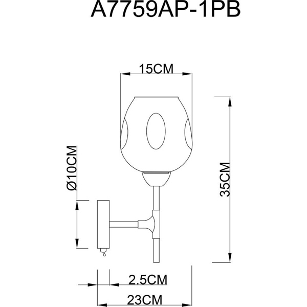 Бра Arte Lamp Yuka A7759AP-1PB, арматура медь, плафон стекло дымчатое, 15х23 см - фото 1