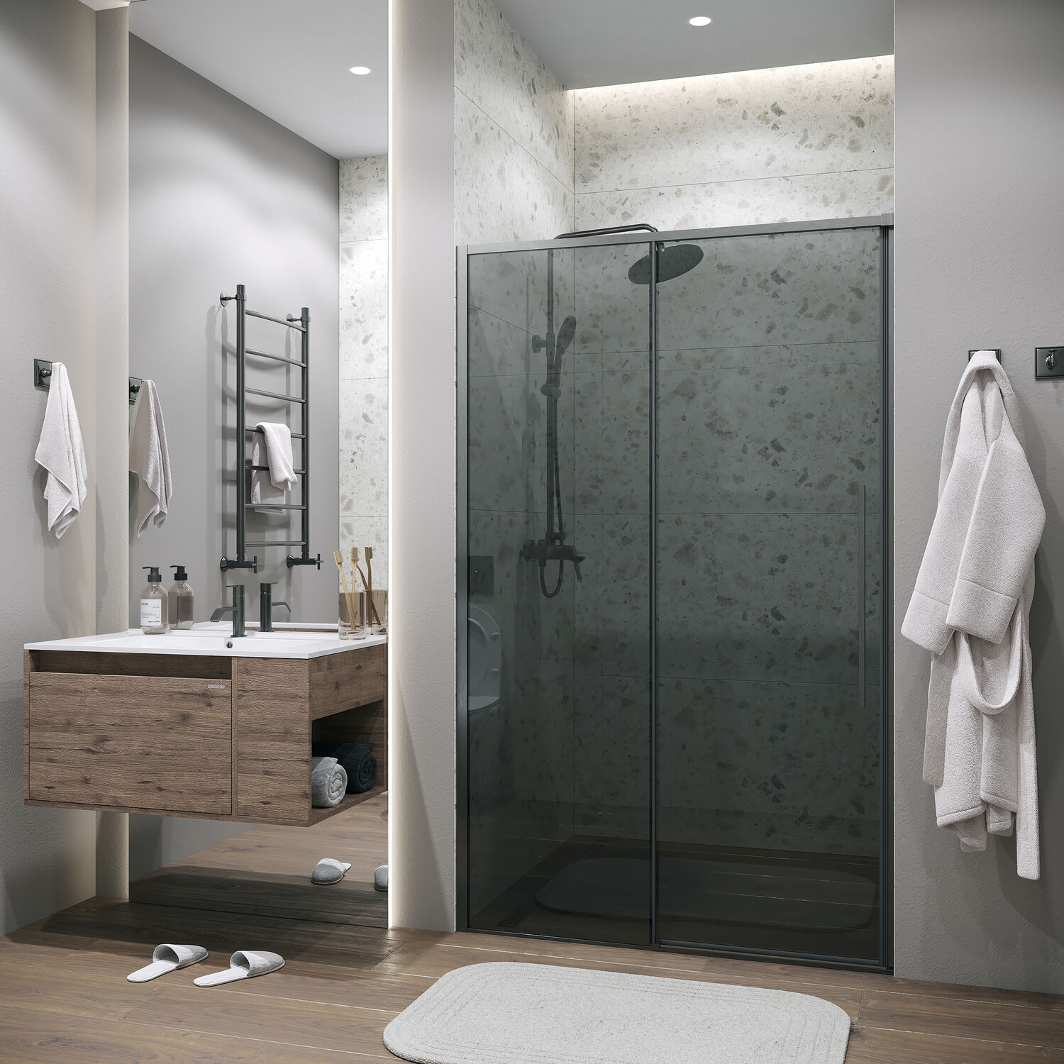 Душевая дверь Grossman Galaxy 110х195, стекло тонированное, профиль графит сатин - фото 1