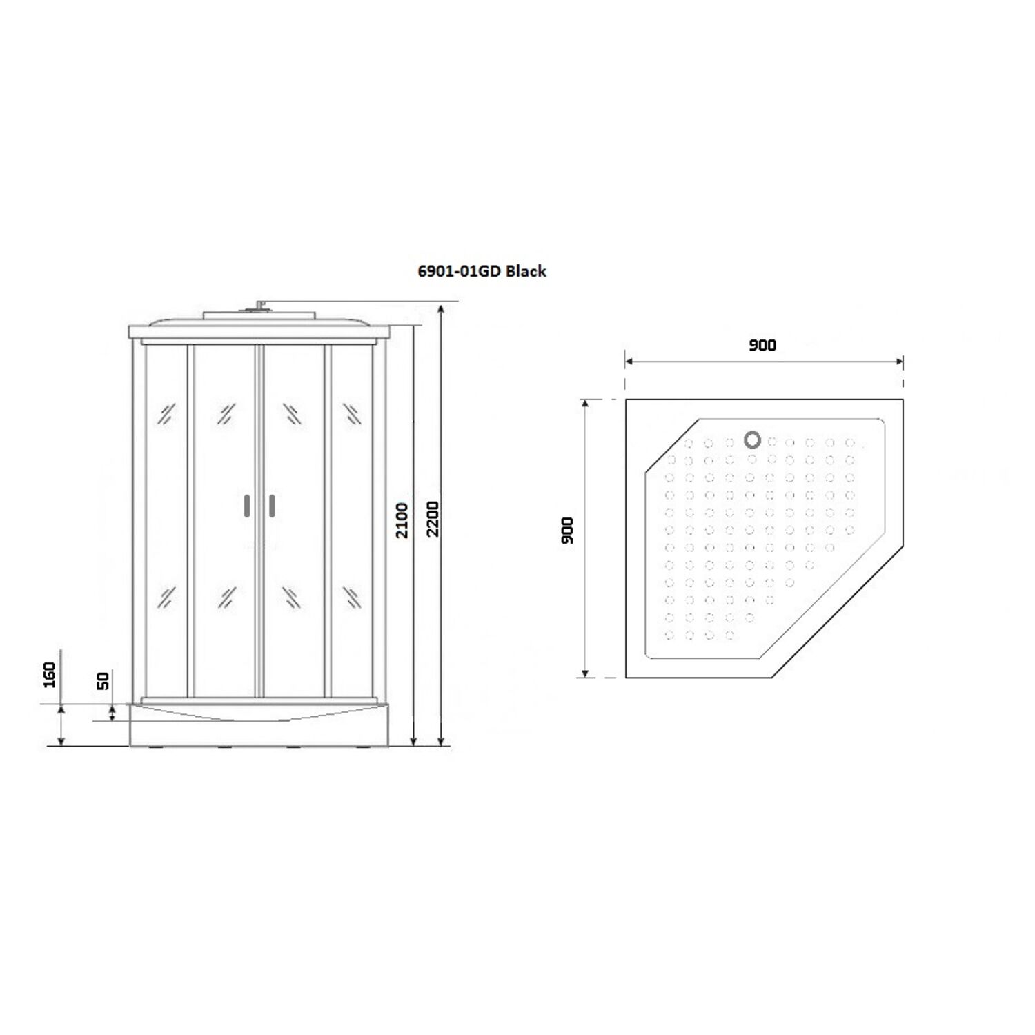 Душевая кабина Niagara Premium NG-6901-01GD Black 90х90, стекло тонированное, профиль черный матовый, с крышей, с гидромассажем - фото 1